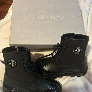 Jimmy Choo Glossy Oskar Black Lace-Up Boots